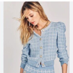 Love shack fancy
Blue Plaid Cardigan with Gold Buttons